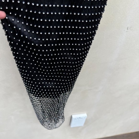 Opening Ceremony Slip Dress Black Satin Fishnet Rhinestone Embellished Sz 2 - Picture 8 of 12